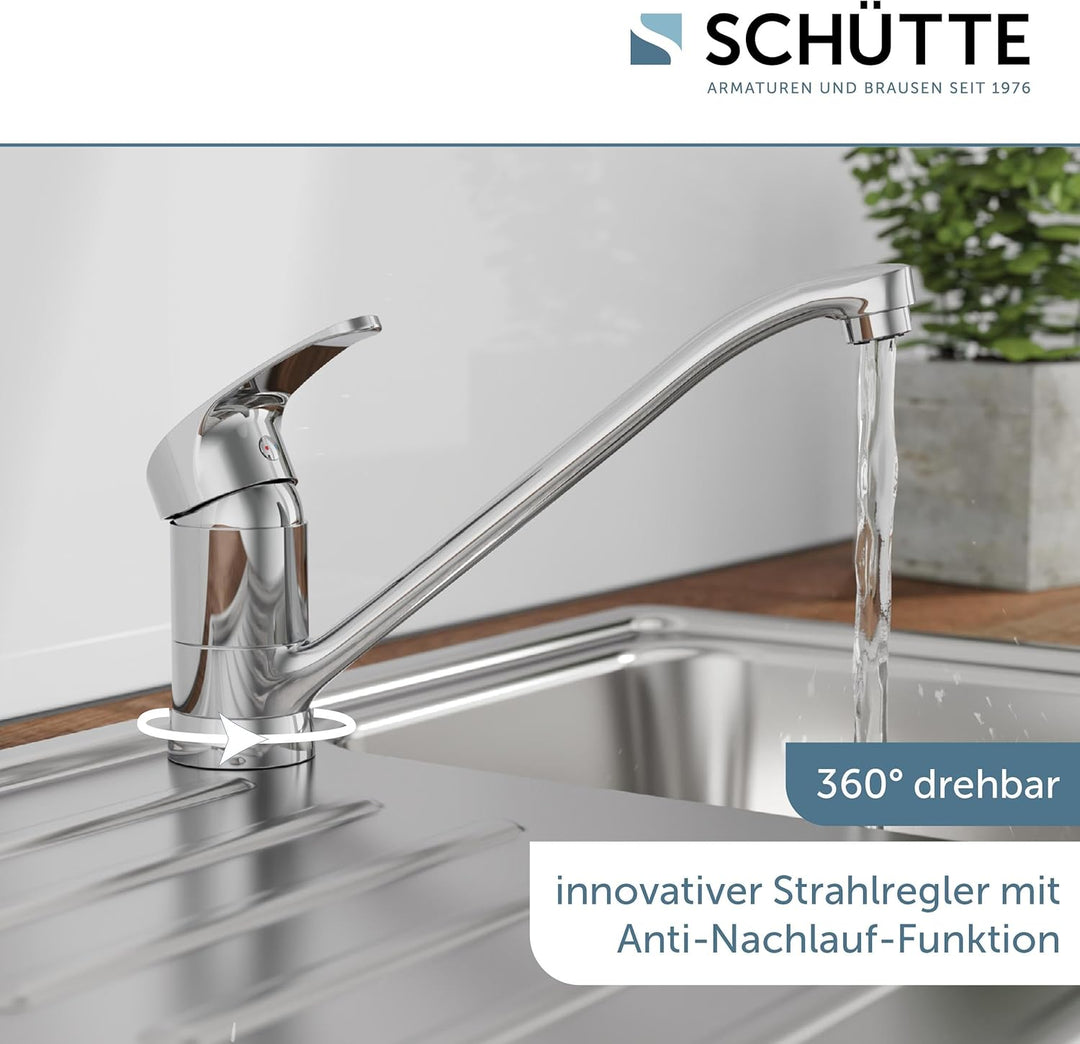 SCHÜTTE 35490 CELLINO Niederdruck-Küchenarmatur 360° schwenkbar, Wasserhahn für die Küche mit Anti-N