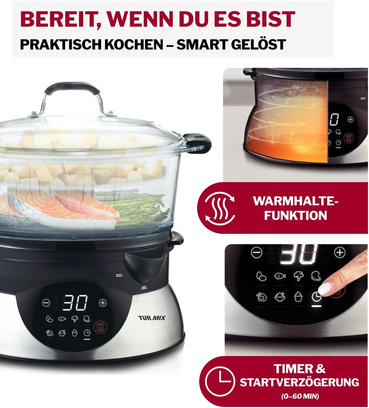 Turmix Steamer CX 220 – Dampfgarer topf 5,2 L mit Glasbehältern & Digitaldisplay, Touch-Bedienung, W