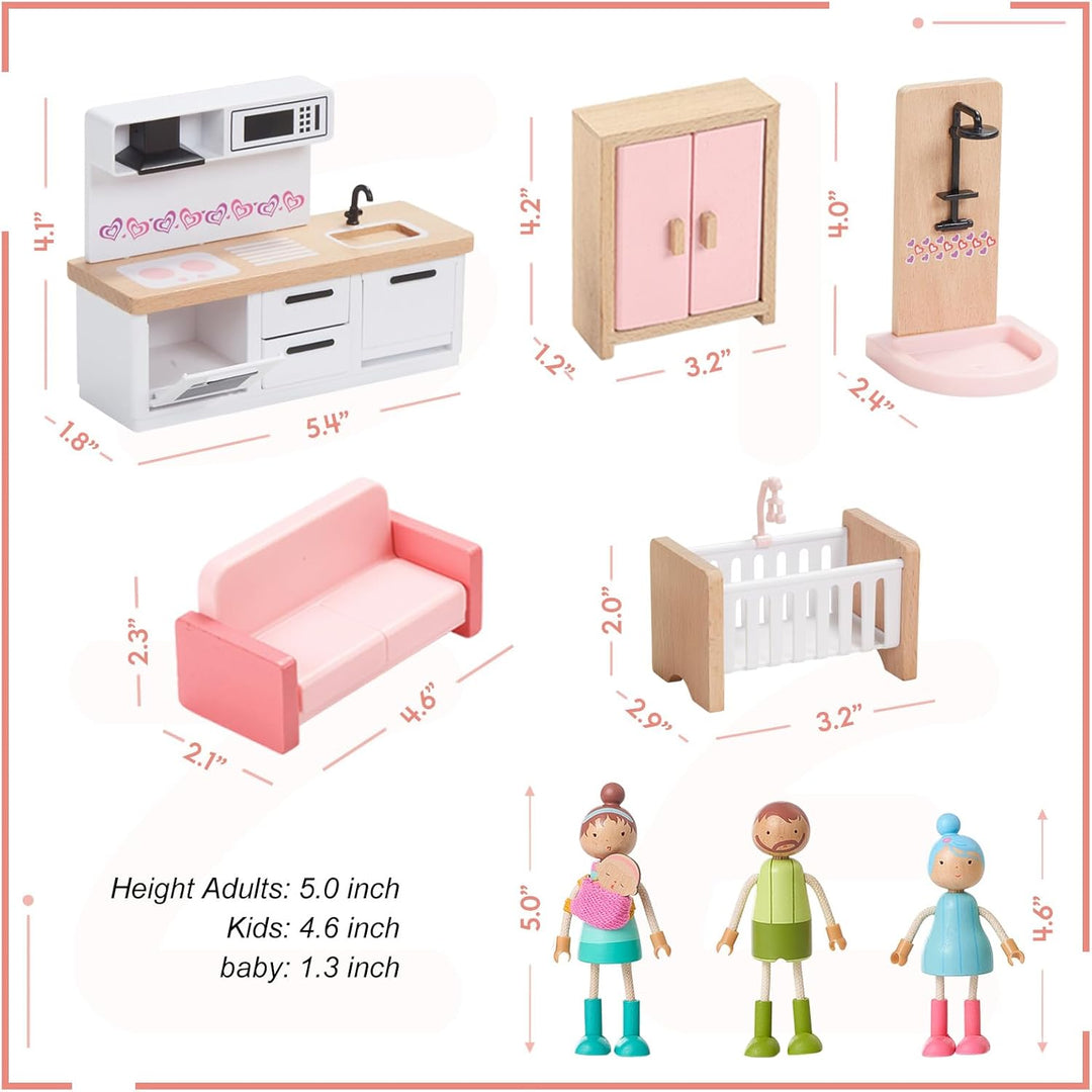 Giant bean Puppenhaus Möbel Set aus Holz, 36 Teilig, Puppenhaus Zubehör, Spielmöbel, Spielzeug für J