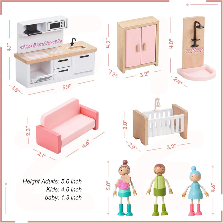 Giant bean Puppenhaus Möbel Set aus Holz, 36 Teilig, Puppenhaus Zubehör, Spielmöbel, Spielzeug für J