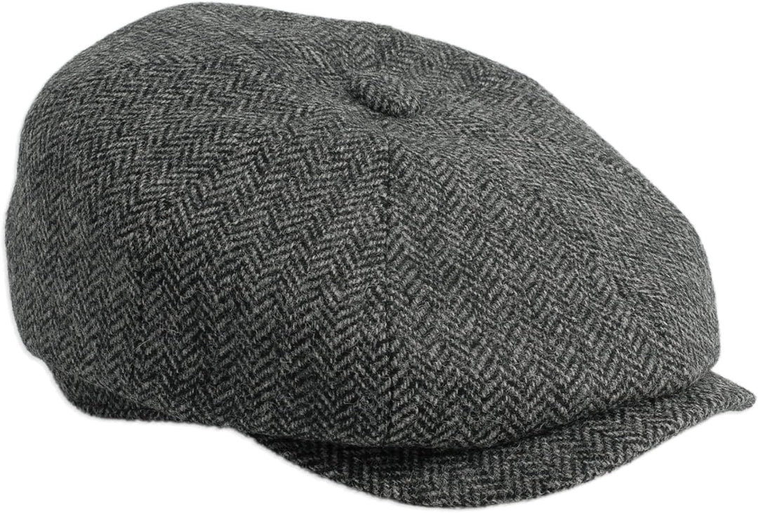 Gamble & Gunn 'Ramsden' graue Fischgräten-Tweed-Kappe mit 8 Paneelen, 61 cm