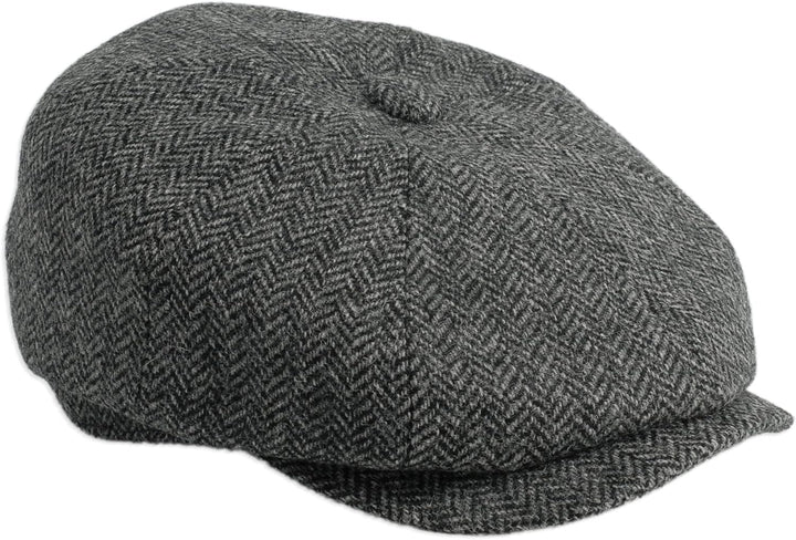 Gamble & Gunn 'Ramsden' graue Fischgräten-Tweed-Kappe mit 8 Paneelen, 61 cm