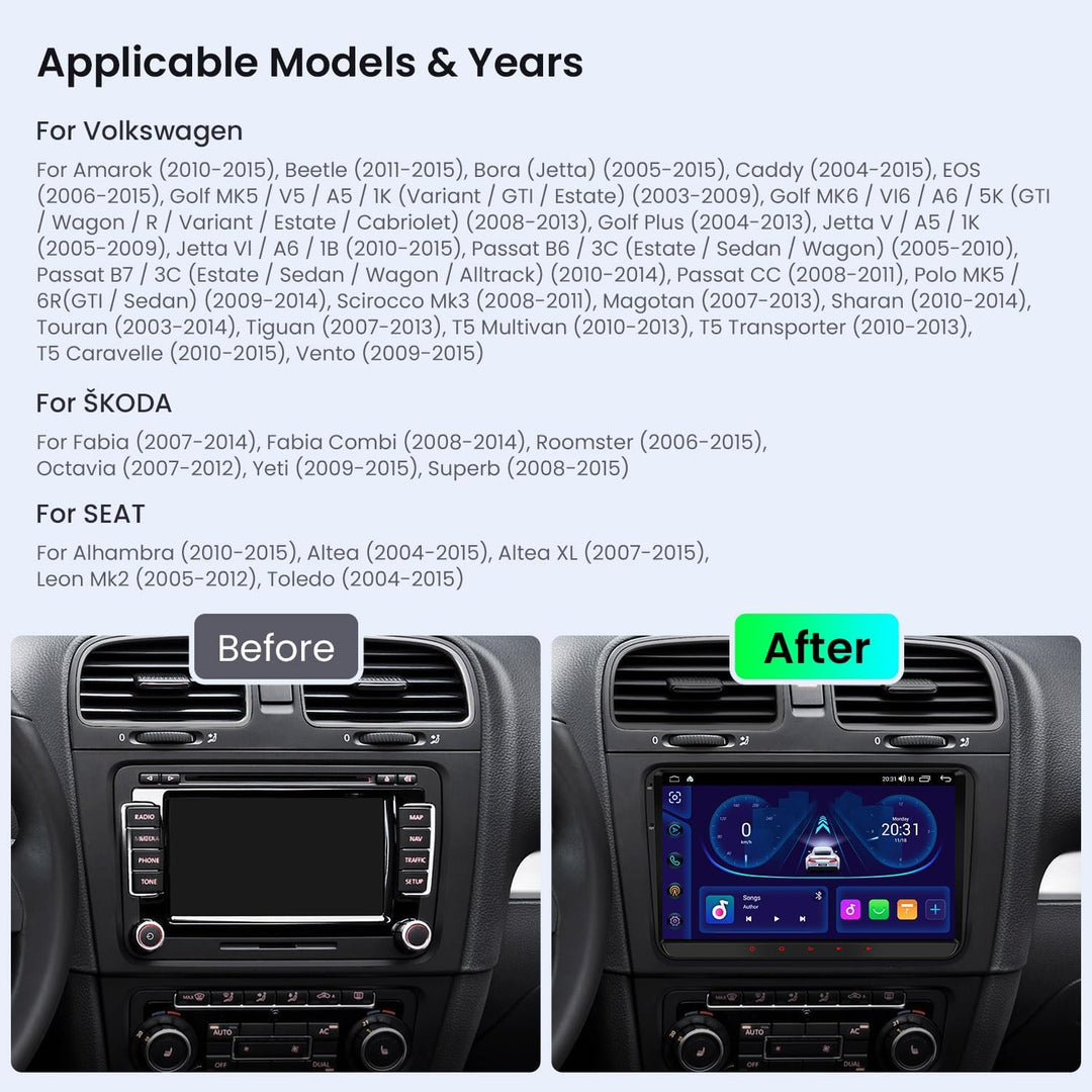 XTRONS Android Autoradio für VW T5 Golf 5, 9-Zoll Touchscreen-Autoradio mit Navi, Unterstützt GPS-Na