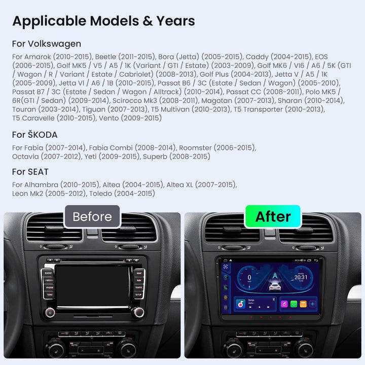 XTRONS Android Autoradio für VW T5 Golf 5, 9-Zoll Touchscreen-Autoradio mit Navi, Unterstützt GPS-Na