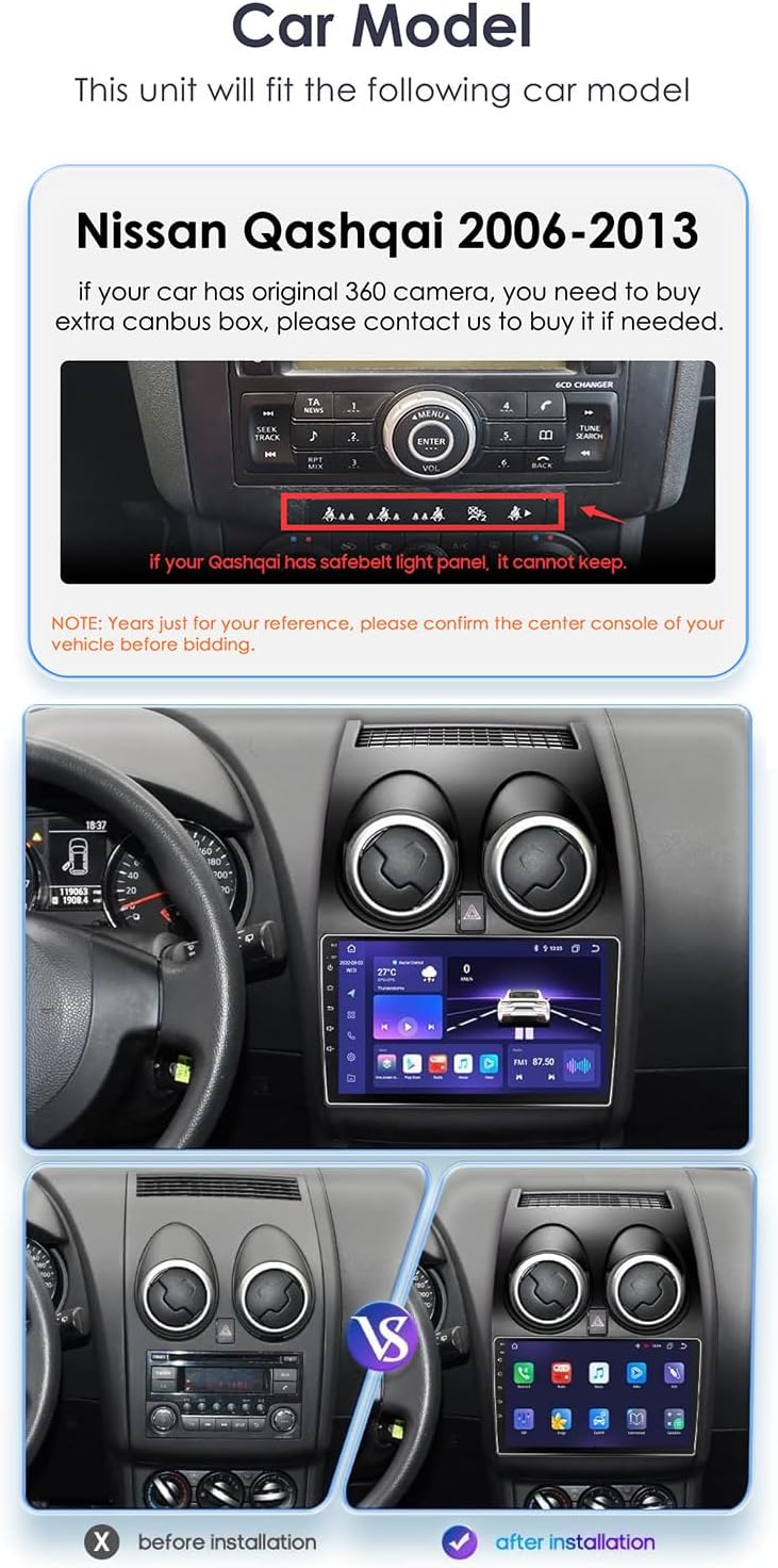 hizpo Android Autoradio für Nissan Qashqai (2006-2013) 1+16GB GPS Navi für Nissan Qashqai Radio Unte