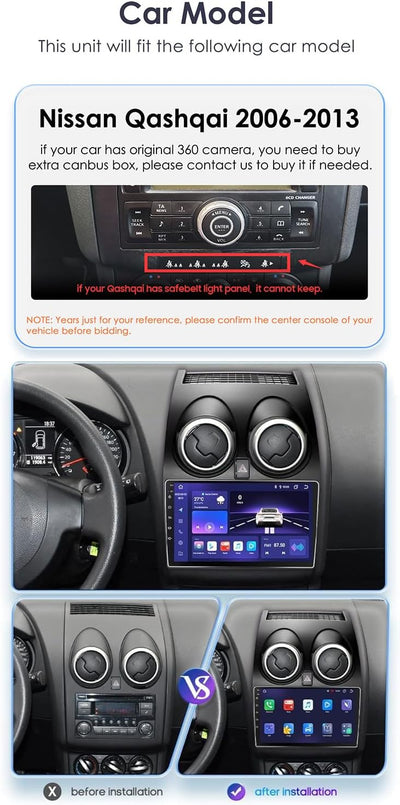 hizpo Android12 Autoradio für Nissan Qashqai (2006-2013) GPS Navi für Nissan Qashqai Radio Unterstüt