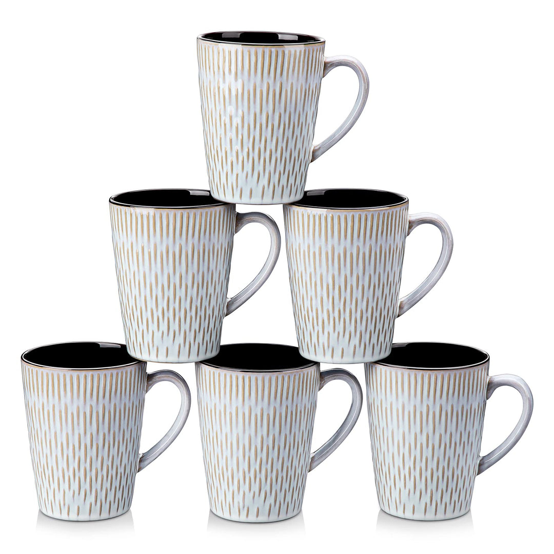 vancasso PLUVO Kaffeetassen set 6er, Tassen Set Steingut, 480ml Kaffeebecher mit Henkel, Espressotas