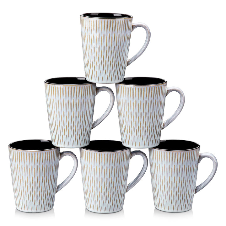 vancasso PLUVO Kaffeetassen set 6er, Tassen Set Steingut, 480ml Kaffeebecher mit Henkel, Espressotas