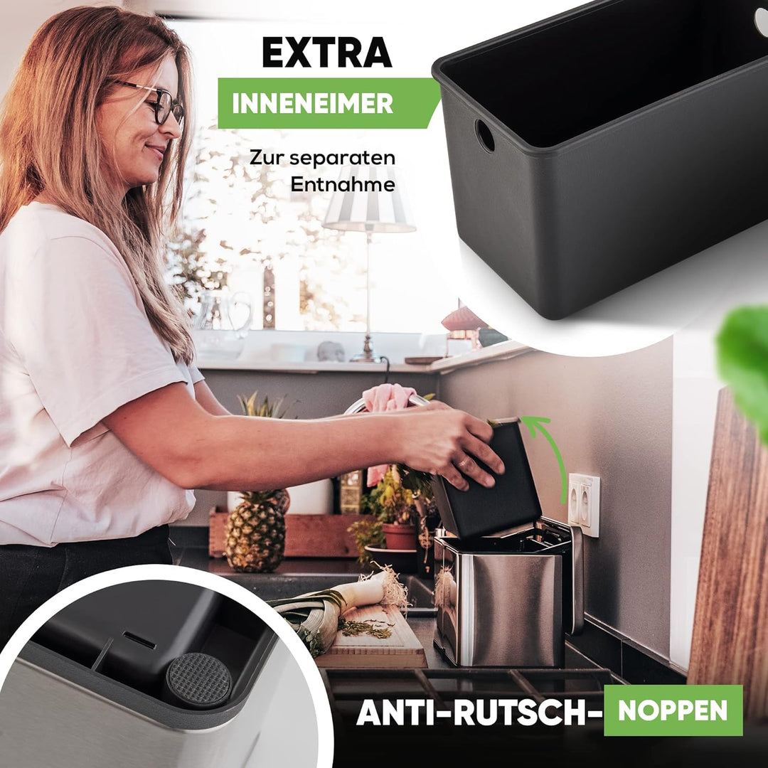 equipps Bio Mülleimer 3L Silber | Komposteimer Küche für Bio Müll & Co | Mülleimer mit Geruchsfilter
