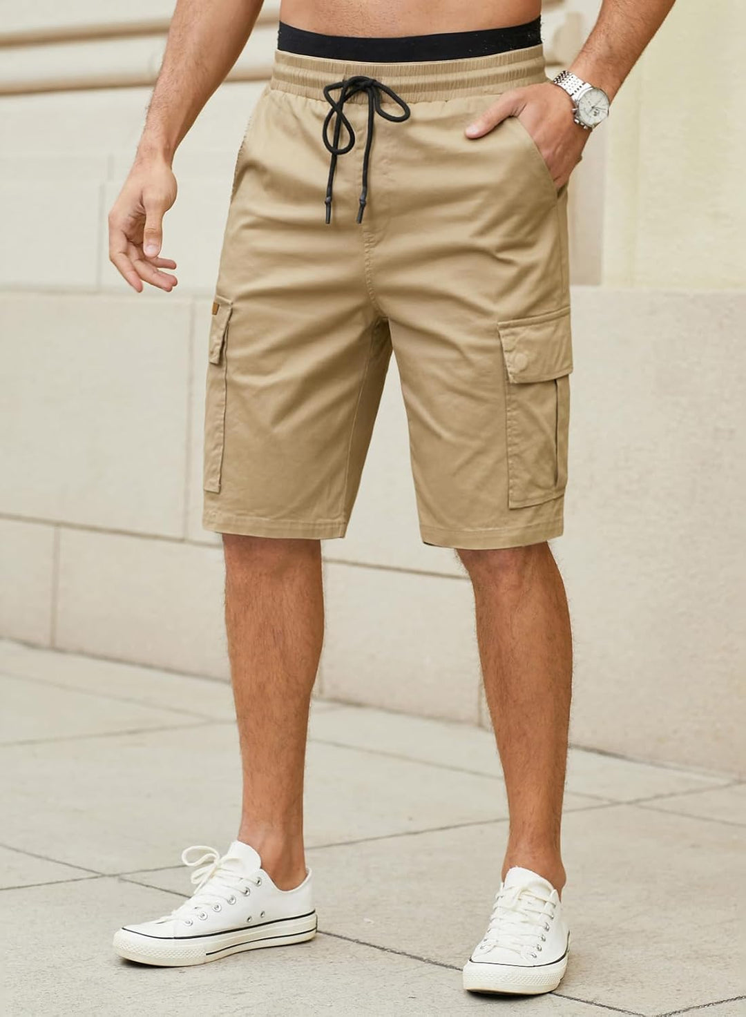 JMIERR Kurze Hosen Herren Baumwolle Cargo Shorts Herren Sommer Freizeithose mit Taschen S D Khaki, S