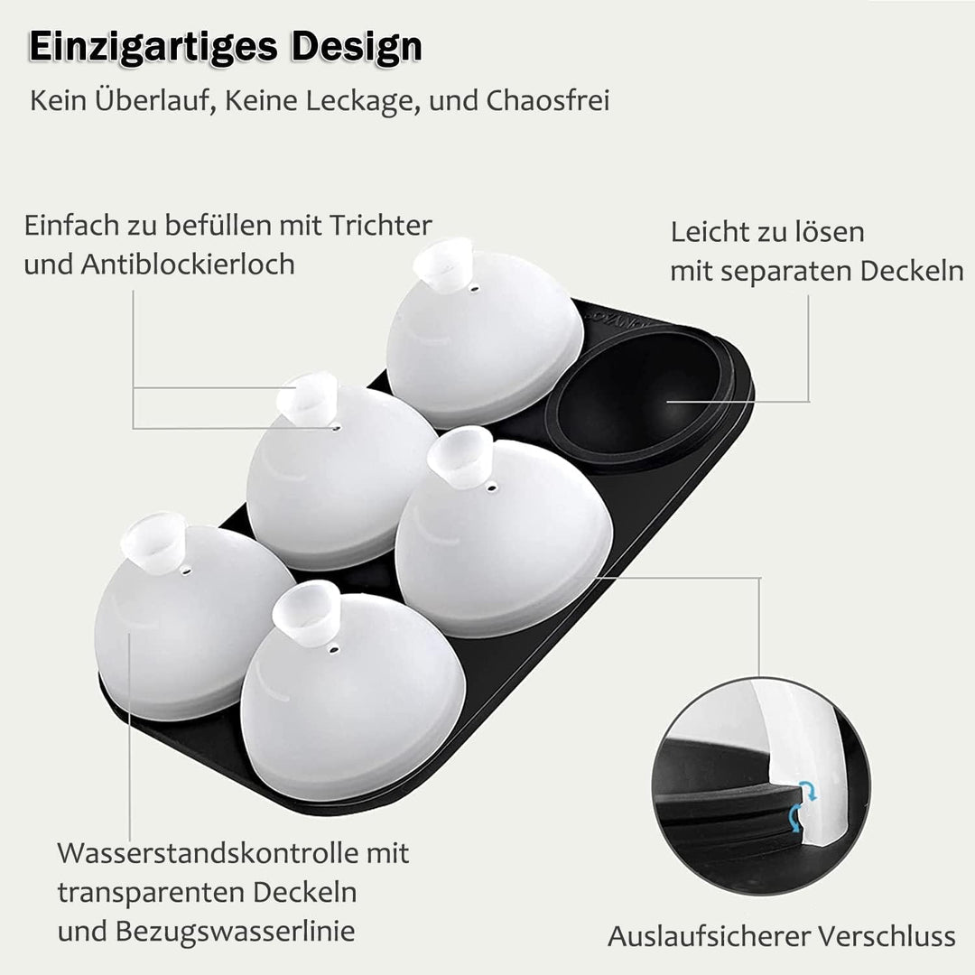 HONYAO Eiswürfelform Kugel Silikon mit Deckel, 5cm Runde Eiskugelform + Quadratische Eisformen BPA F