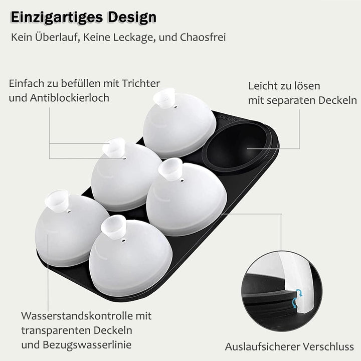 HONYAO Eiswürfelform Kugel Silikon mit Deckel, 5cm Runde Eiskugelform + Quadratische Eisformen BPA F