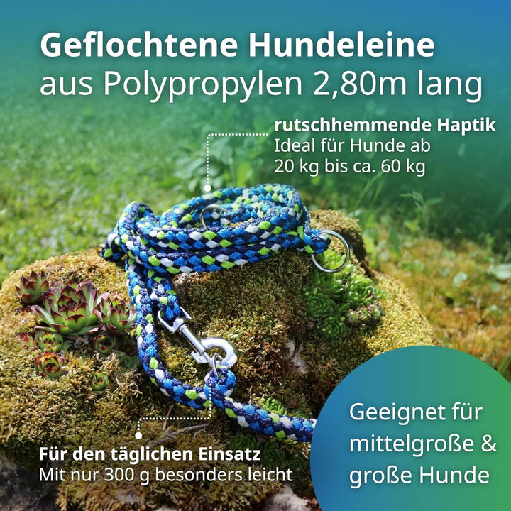 Geflochtene Hundeleine für grosse Hunde bis 60 kg | 4-Fach verstellbare Führleine | 2,80 m lang | Du