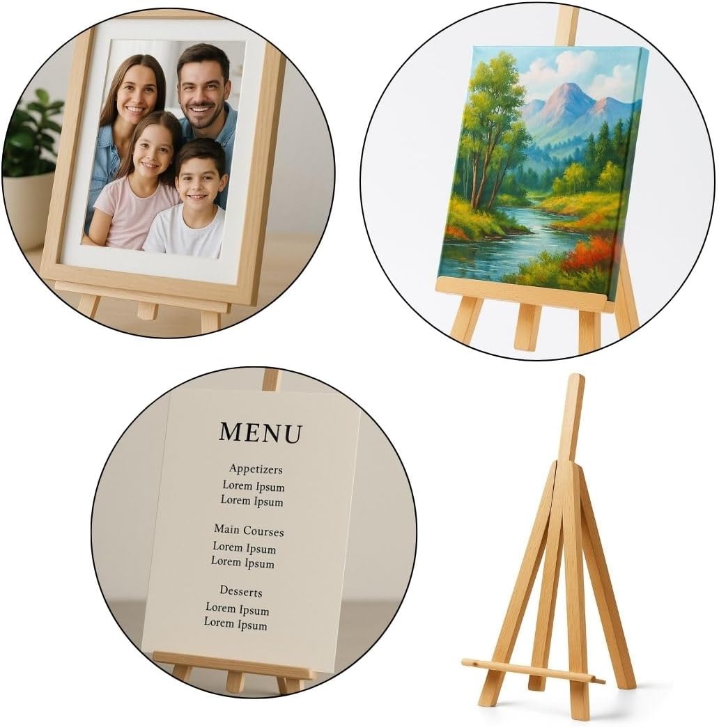 Mini Staffelei Holz 25 cm – 5er Set – Kleine Tischstaffelei &amp; Kartenhalter – Ideal für Fotos, Bilder