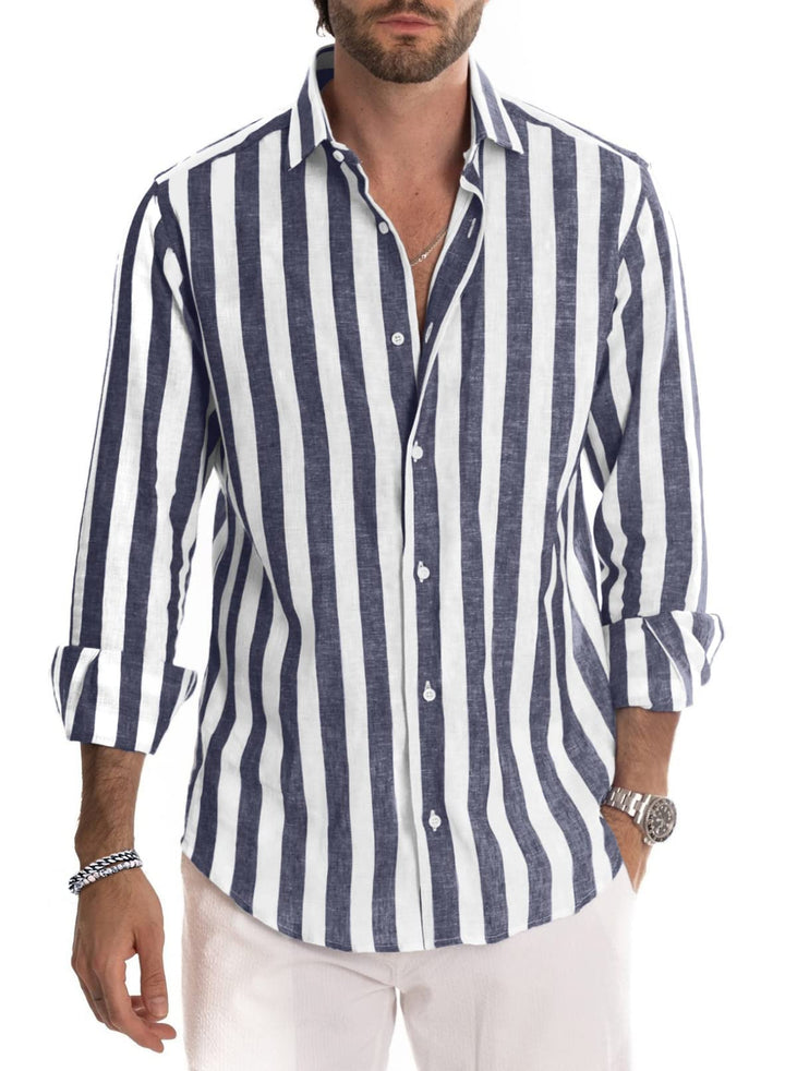 Meilicloth Herren Hemd Langarm Sommer Gestreifte Freizeithemden Casual mit Knöpfen Regular Fit S A N