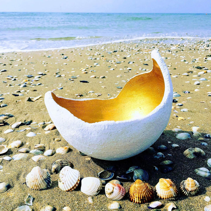 Lichtschale gold - M (20cm) - Beton weiss - Unikat handmade - Windlicht - Geburtstagsgeschenk - Deko
