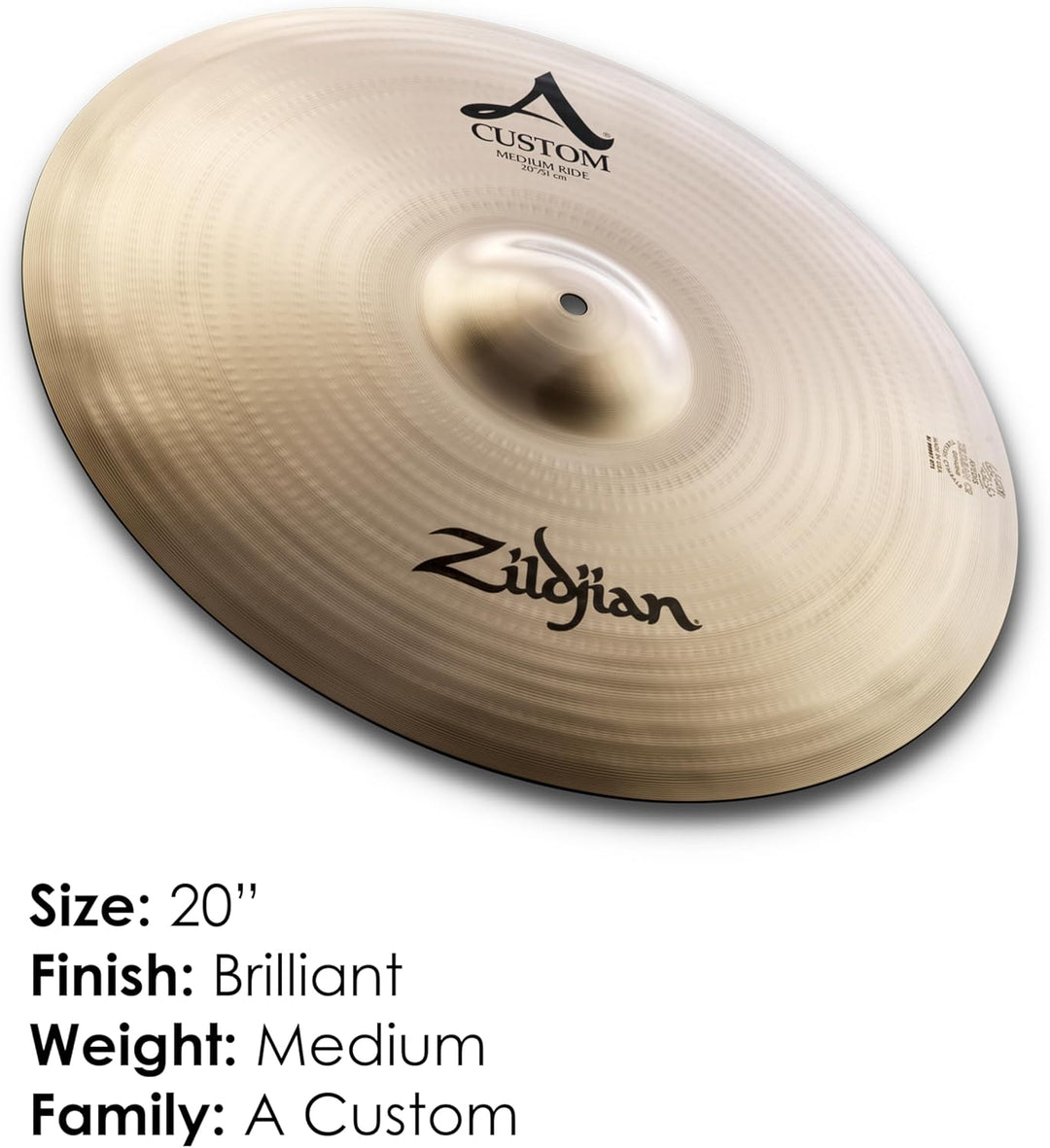 Zildjian A Custom Series - 20" Medium Ride Cymbal - Brilliant Finish 20 Zoll Medium Ride, 20 Zoll Me