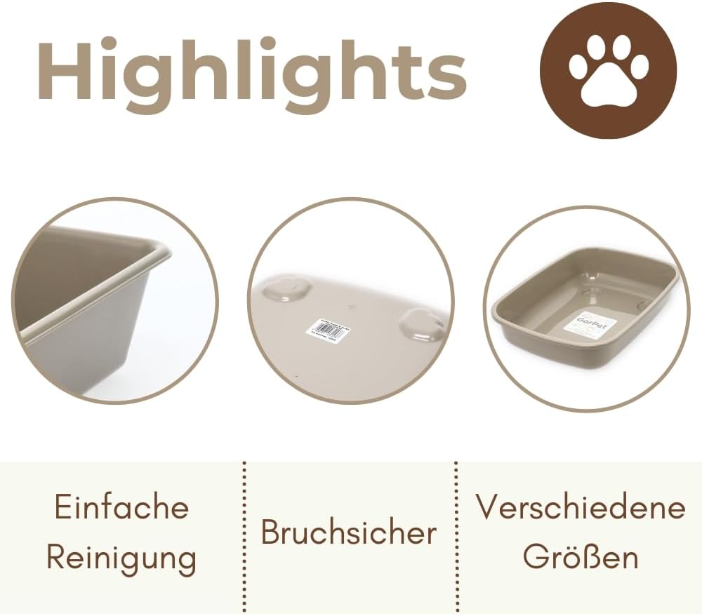 GarPet Katzenklo in 5 Grössen Katzentoilette ohne Deckel Katzen WC Schalentoilette Klo grau eckig hy