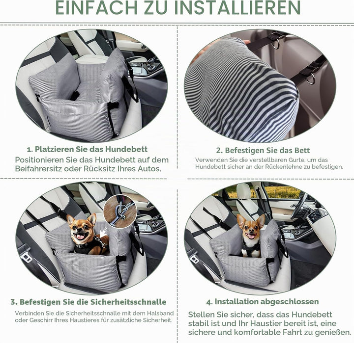 Hunde-Autositz für kleine, mittelgrosse Hunde – erhöhter Haustiersitz mit Sicherheitsgurt, rutschfes