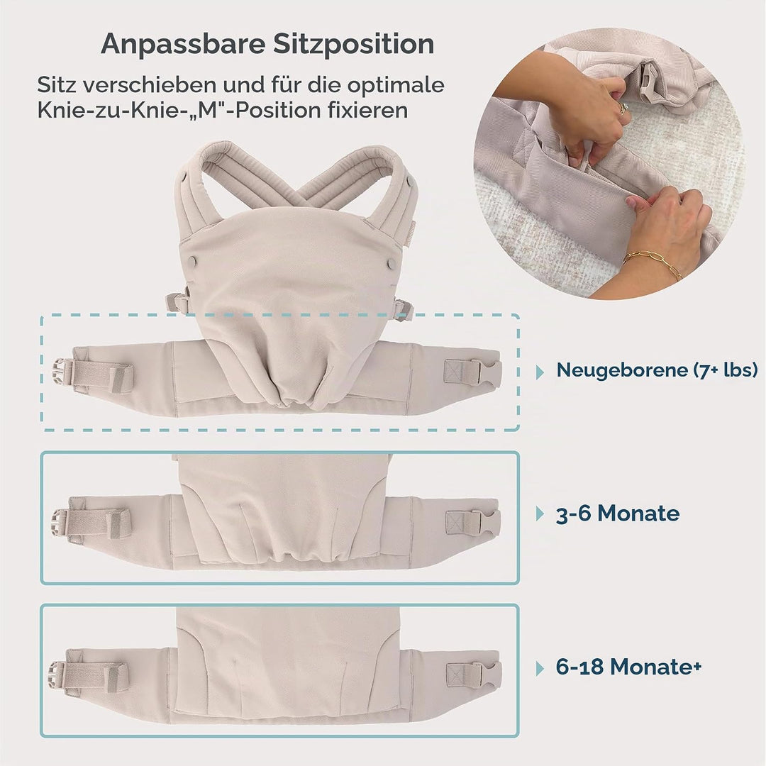 Infantino Honey Blossom Airy Babytrage, Ergonomisch, M-Position, Gleitsitz, Kreuzträger, 3,2–18,1 Kg