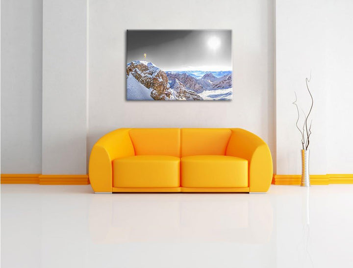 Pixxprint Zugspitze im Sonnenlicht als Leinwandbild/Grösse: 100x70 cm/Wandbild/Kunstdruck/fertig bes