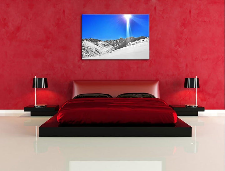 Weite weisse Berglandschaft im Winter schwarz/weiss Format: 100x70 auf Leinwand, XXL riesige Bilder