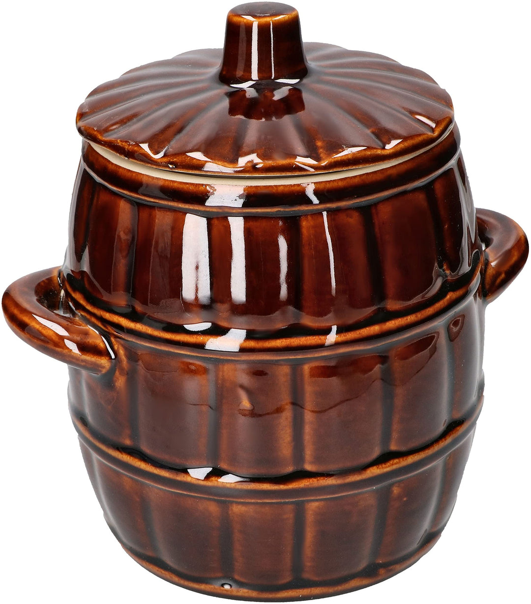 KOTARBAU® Steinguttopf 3,2 L Gärtopf Sauerkrauttopf Gurkentopf Einmachtopf aus Steinzeug mit Deckel