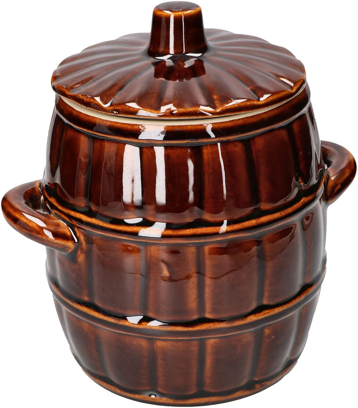 KOTARBAU® Steinguttopf 3,2 L Gärtopf Sauerkrauttopf Gurkentopf Einmachtopf aus Steinzeug mit Deckel