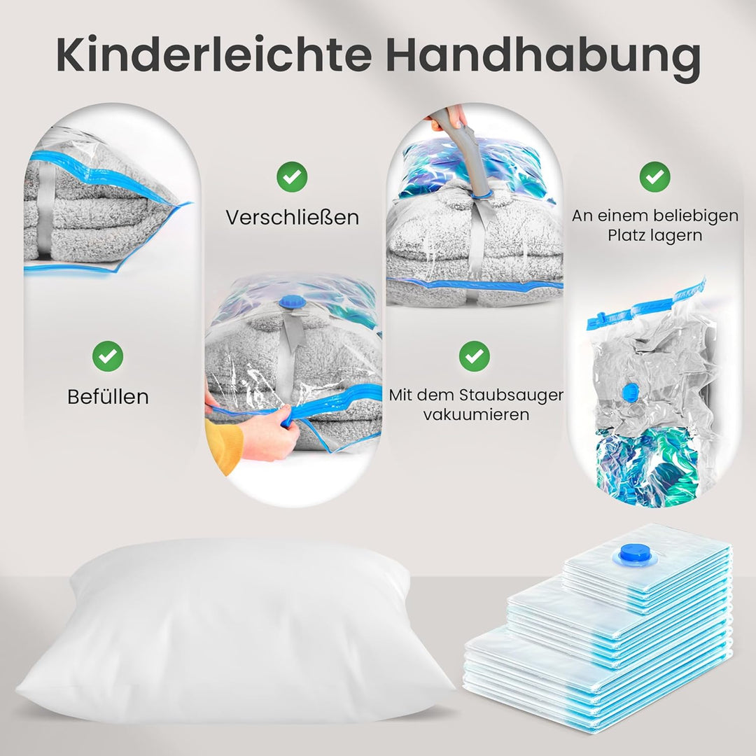 Vakuumbeutel Kleidung 6 Stück XL Set - Vakuum Beutel Staubsauger Wiederverwendbar 100% Dicht Robust