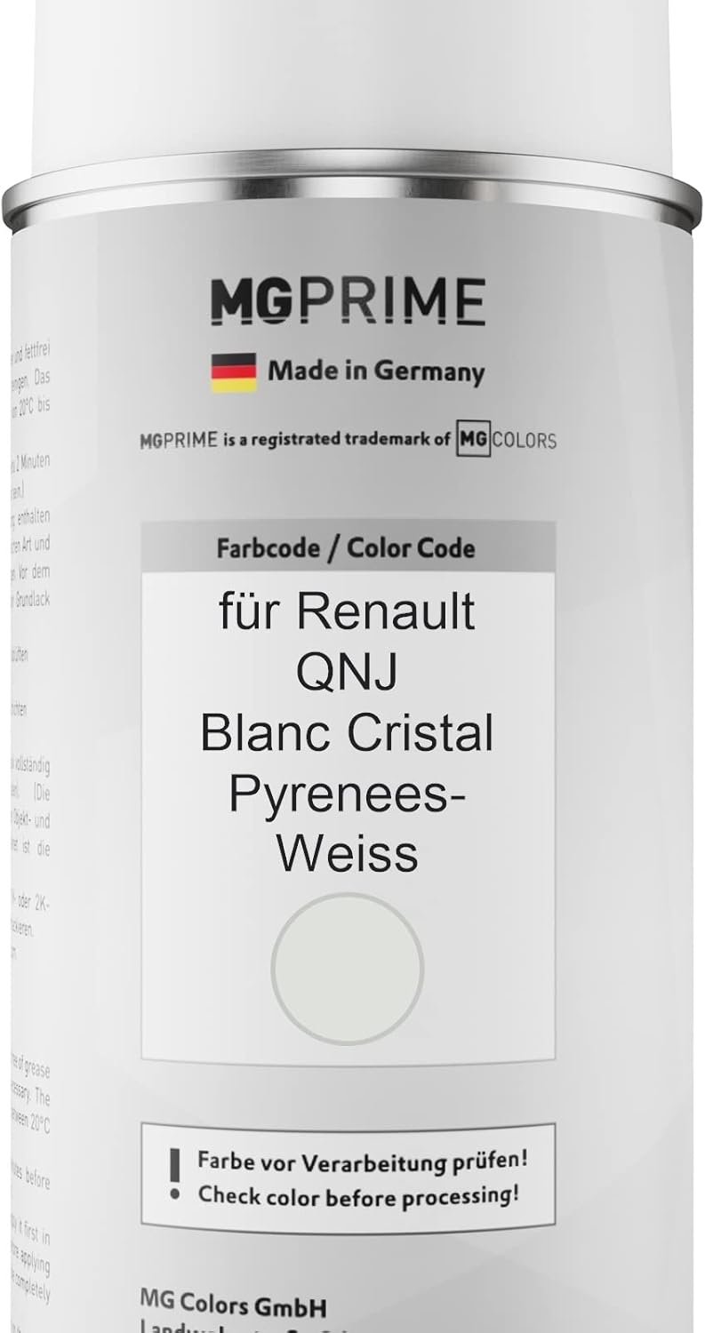 MG PRIME Autolack 2K Spraydosen Set für Renault QNJ Blanc Cristal/Pyrenees-Weiss Basislack 2 Kompone