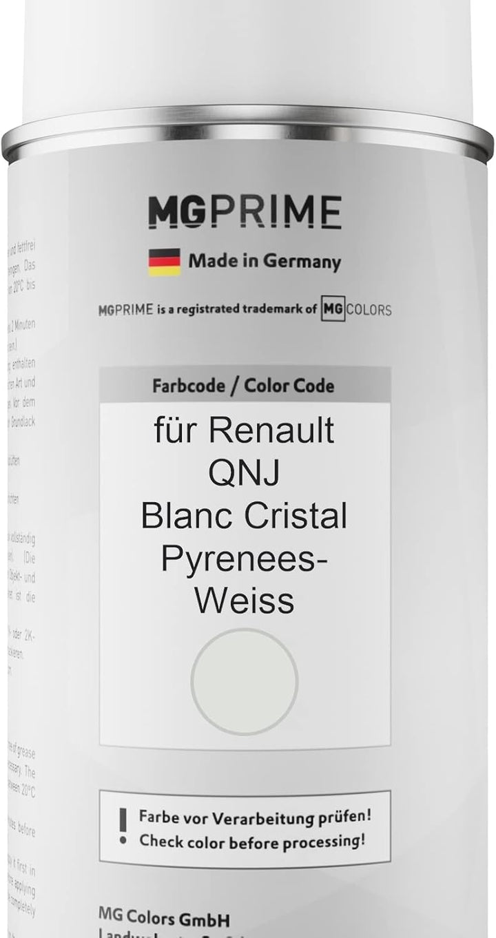 MG PRIME Autolack 2K Spraydosen Set für Renault QNJ Blanc Cristal/Pyrenees-Weiss Basislack 2 Kompone