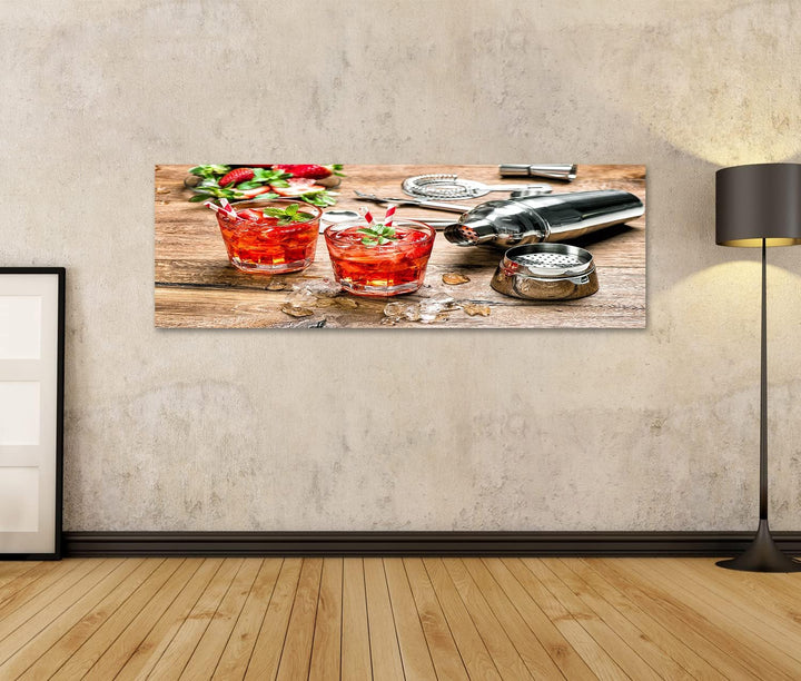 islandburner Bild auf Leinwand Rotes Getränk EIS Cocktail Bar Erdbeer-Minze-Blätter Bilder Wandbilde