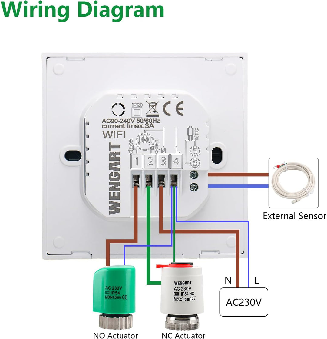 Wengart WiFi Thermostat für Wasser Fussbodenheizung WG011,max 3A Programmierbare Fussbodenheizung Th