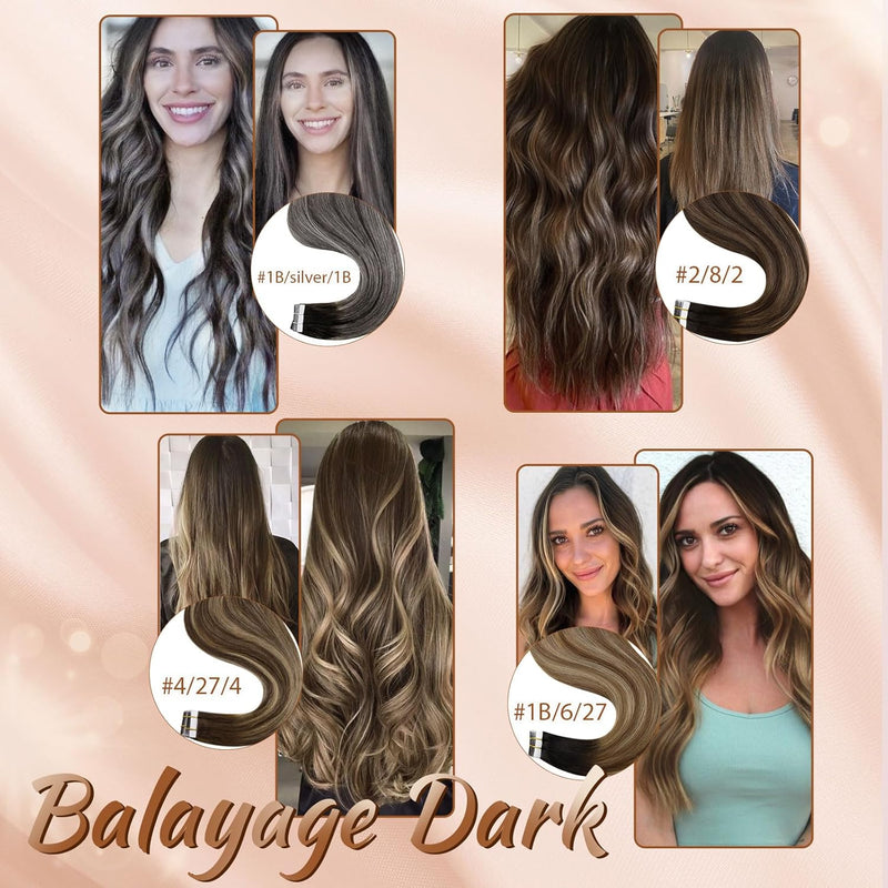 Hetto Echthaar Tape in Extensions Balayage Braun Tape Haarverlangerung Remy Echthaar Tape in Extensi