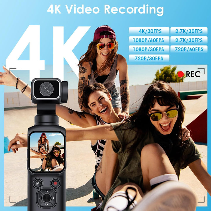 LAMA Vlog Kamera Videokamera 4K 64MP Mini Tragbare Actionkamera mit 320° Gedrehtes Objektiv 64GB Kar