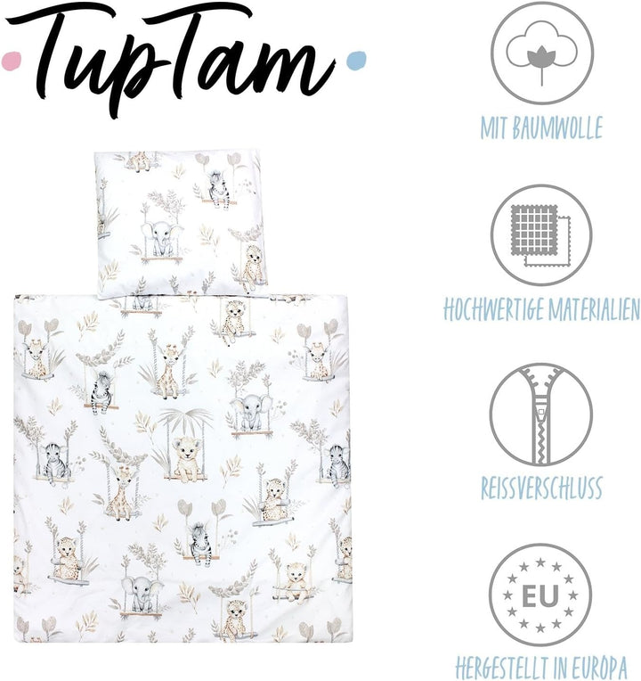 TupTam Unisex Baby Wiegenset 4-teilig Bettwäsche-Set: Bettdecke und Kopfkissen mit Bezug, Farbe: Saf