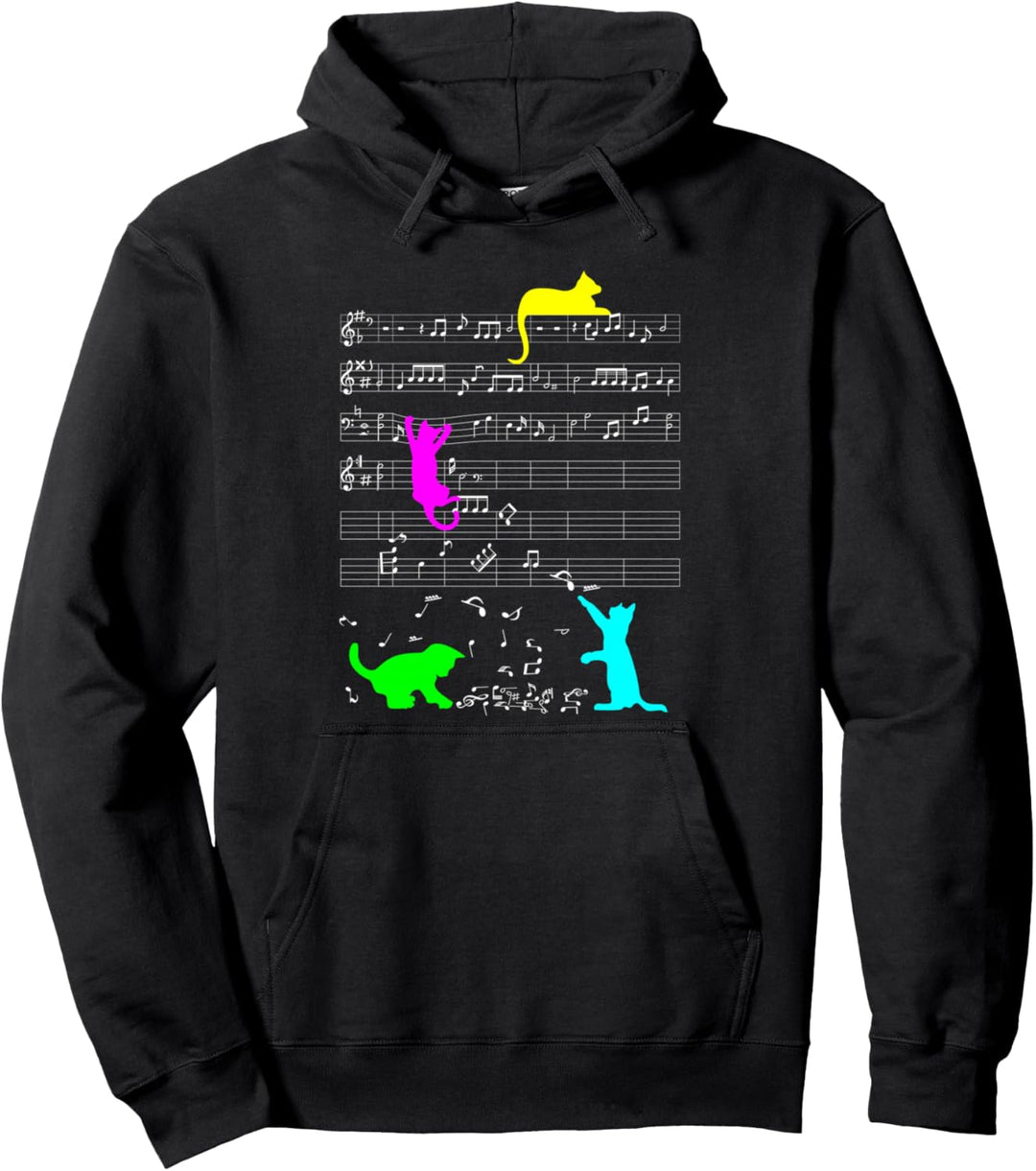 Niedliche Katze Kätzchen Musiknoten Bunter Musiker Pullover Hoodie