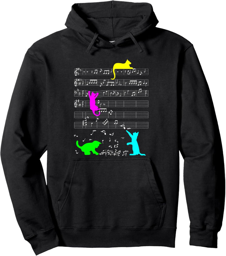 Niedliche Katze Kätzchen Musiknoten Bunter Musiker Pullover Hoodie