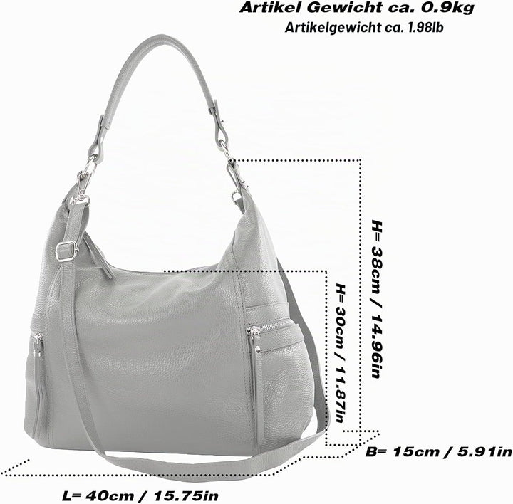modamoda de - T229 - ital Schultertasche Shopper aus Leder Altrosa, Altrosa