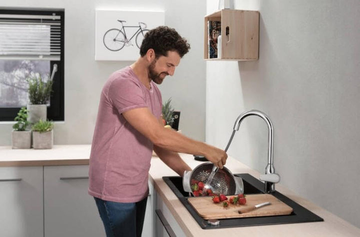 hansgrohe Küchenarmatur (Wasserhahn Küche 360° schwenkbar, ausziehbare Brause mit 2 Strahlarten, hoh