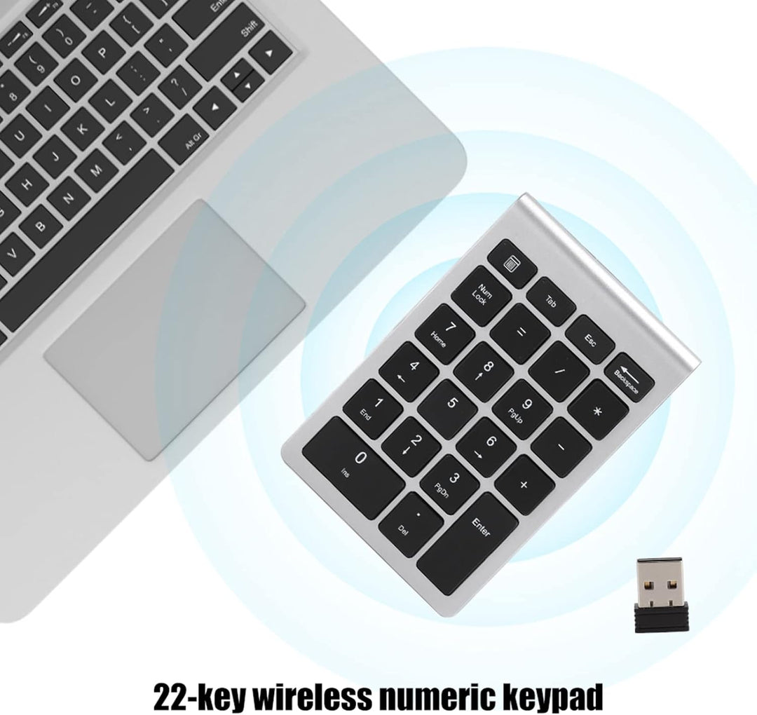 Zunate Drahtloser Nummernblock, 22 Tasten Ziffernblock mit USB-Empfänger Tragbare 2,4-G-Numpad-Tasta