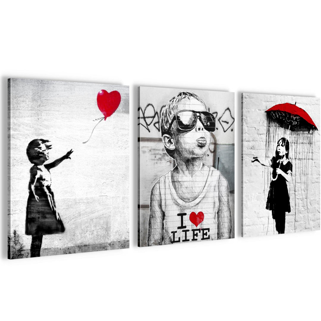 Novart FERTIG ZUM AUFHÄNGEN - Wandbilder Set Banksy - Collage XXL Wohnzimmer N003135a, 30x40 cm - 3B