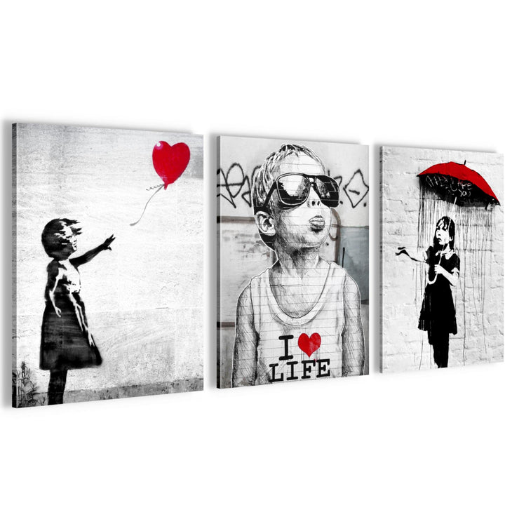 Novart FERTIG ZUM AUFHÄNGEN - Wandbilder Set Banksy - Collage XXL Wohnzimmer N003135a, 30x40 cm - 3B