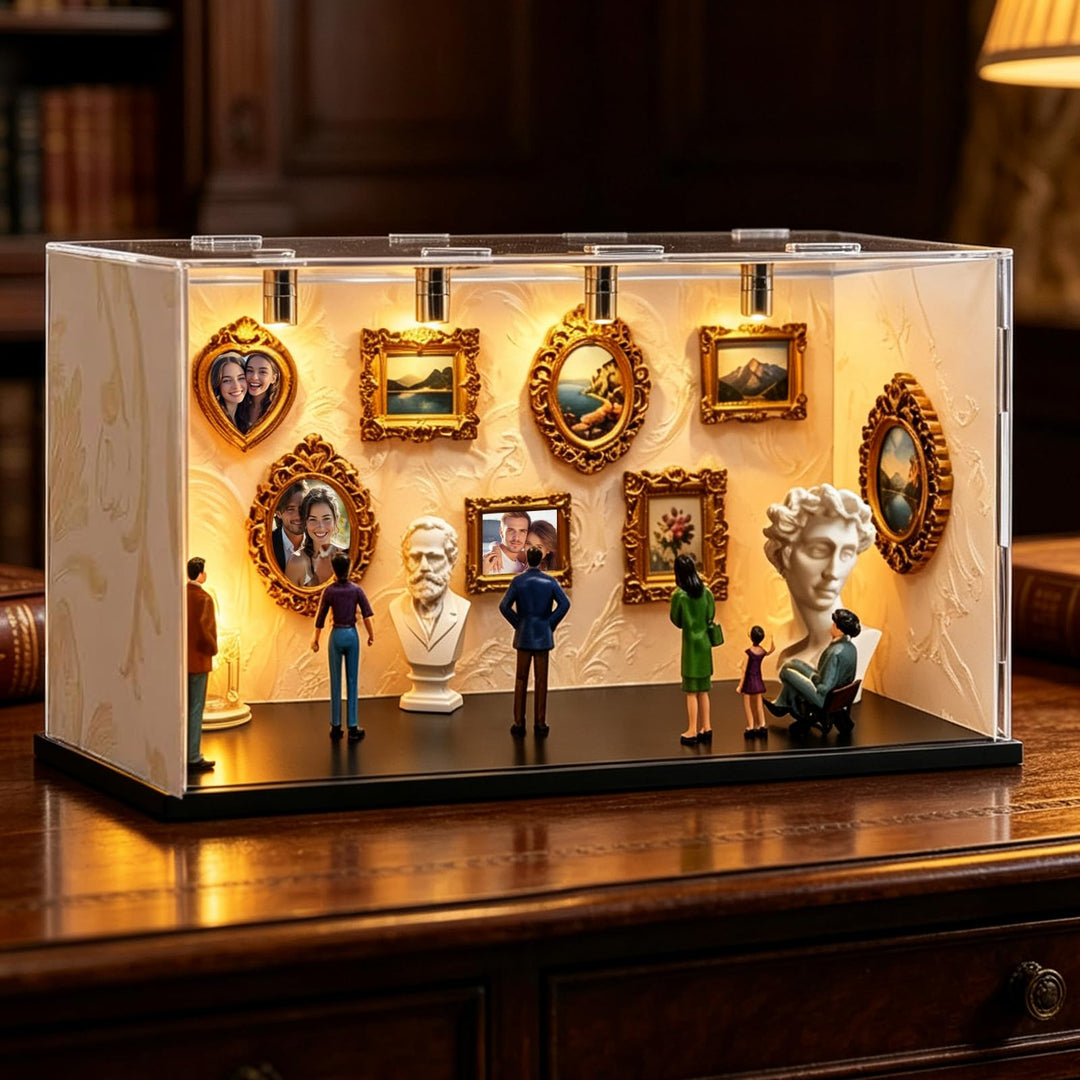 LUKIUP DIY Mini Museum Silhouette Box, Kreatives Erinnerungsdisplay Kit Mit 6 Figuren 9 Gold Rahmen