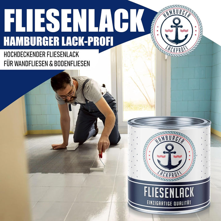 Fliesenlack GLÄNZEND Braungrau RAL 7013 Grau Fliesenfarbe im SET // Hamburger Lack-Profi (1 L), 1 L