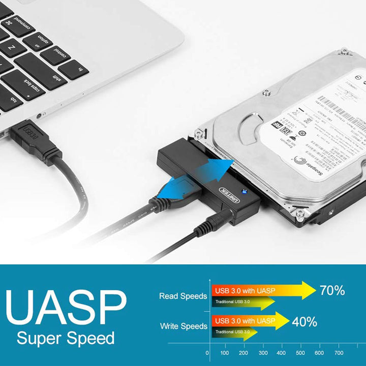 UNITEK SATA zu USB 3.0 Adapter, 6Gbps, Konverter für 2.5/3.5 HDD/SSD Festplatten und Optisches Laufw