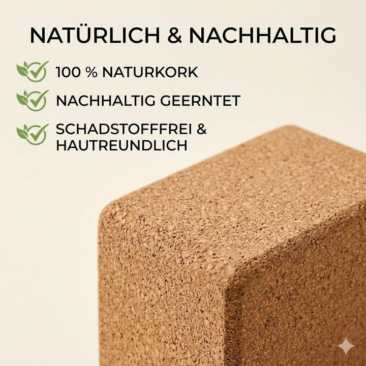 ROOTED Yogablock 2er Set Naturkork – Rutschfest, Ergonomisch & Nachhaltig, 22,5x7x12 cm Leichter Kor