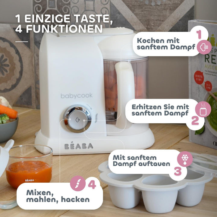 BÉABA - Babycook Solo - 4 in 1 Babynahrungszubereiter - Schonender Dampfgarer - Schnelles Dampfgaren