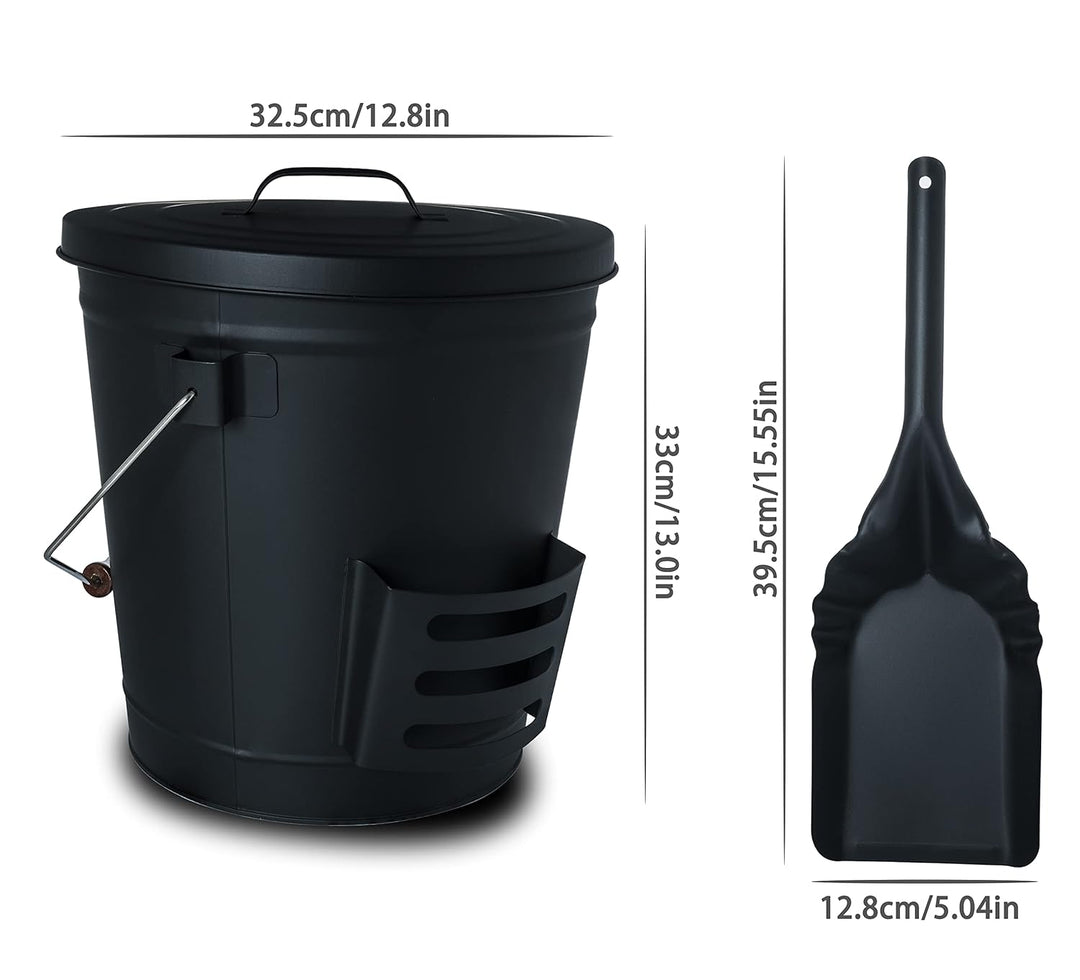 Supremery Ascheeimer mit Deckel und Schaufel, Stahl, Kohleeimer Aschetonne mit Henkel, 19 L, Aschesc