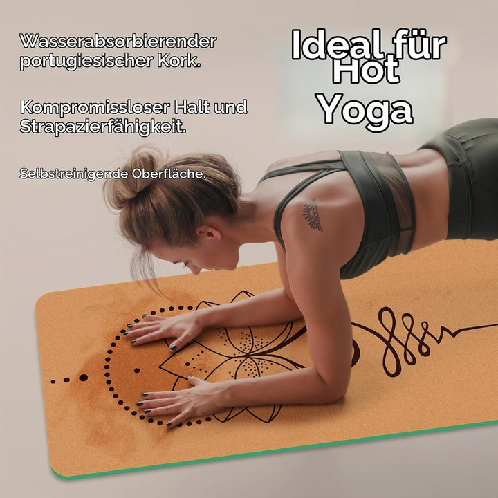 Yogamatte-Kork, Rutschfest, Einzigartiges Design, Extradick Natürlicher Kork, TPE Fitness-Trainingsm